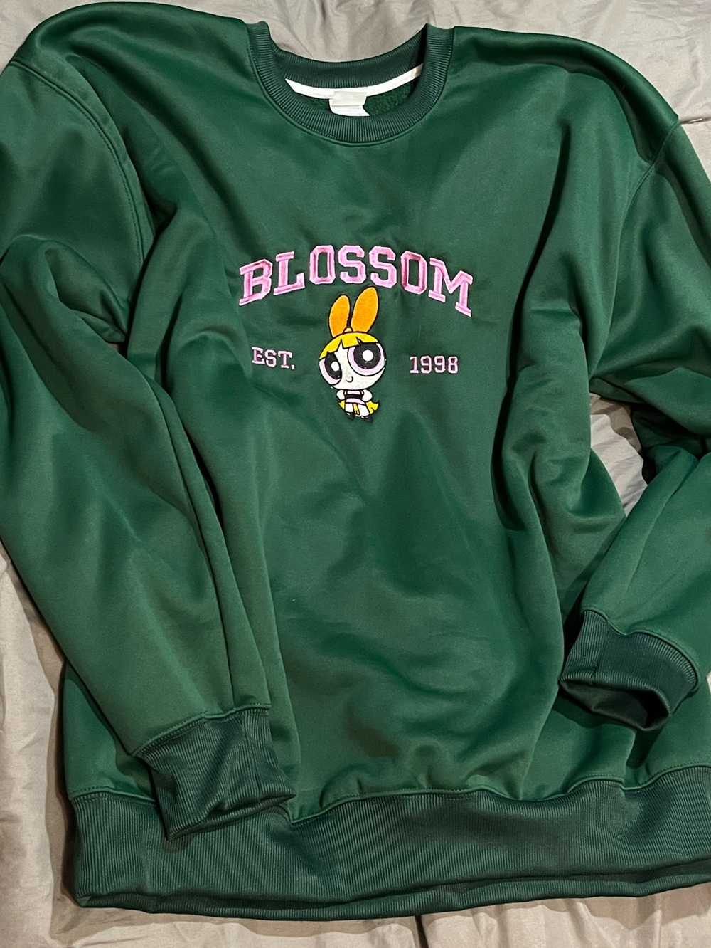 Cartoon Network Power Puff Girl Blossom Forest Green Oversized Sweatshirt XL